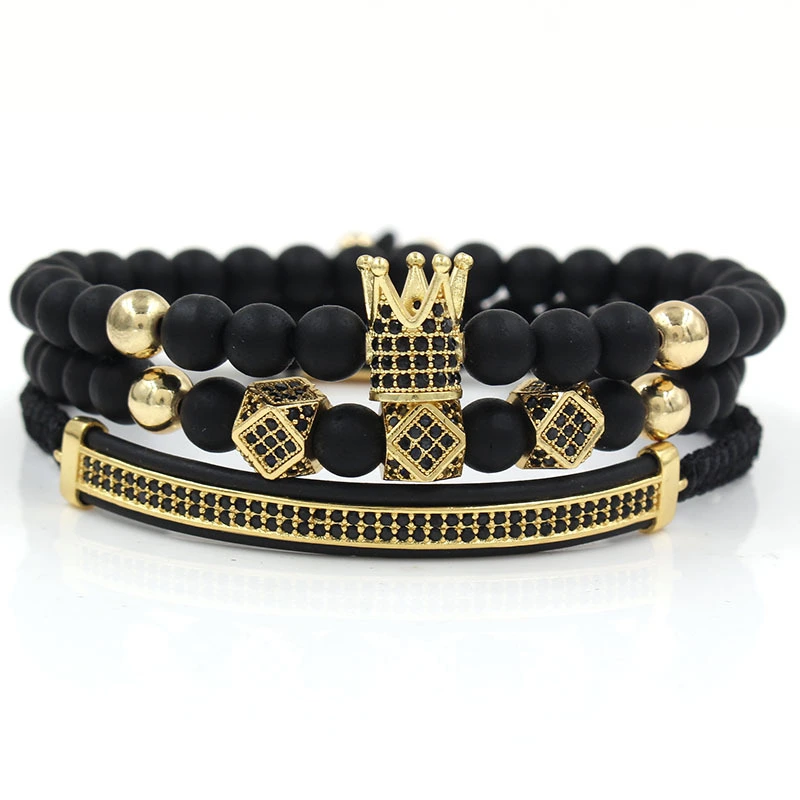 6mm black matte micro-inlaid crown bracelet