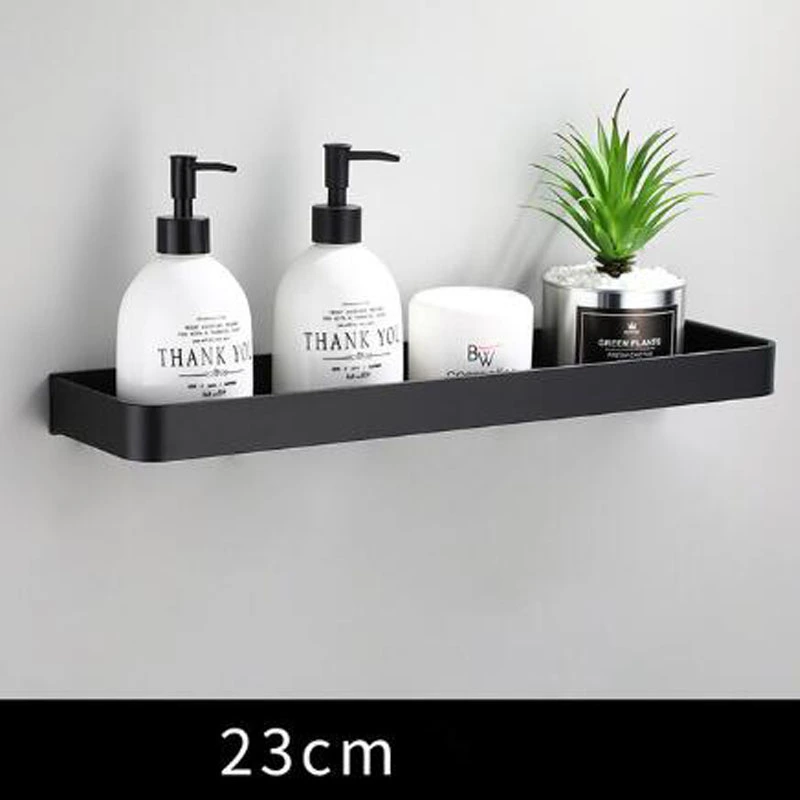 Black Bathroom Shelf Space Aluminum Wall-Mounted