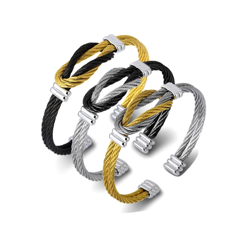 NEW Arrivals Stainless Steel Infinity Double Layer Mixed Color Men's Cable Bangle Bracelet