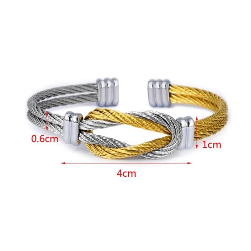 NEW Arrivals Stainless Steel Infinity Double Layer Mixed Color Men's Cable Bangle Bracelet