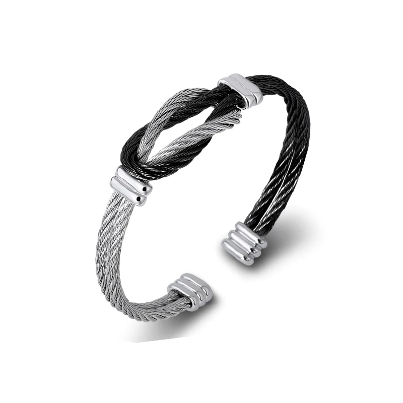 NEW Arrivals Stainless Steel Infinity Double Layer Mixed Color Men's Cable Bangle Bracelet