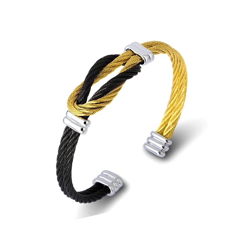 NEW Arrivals Stainless Steel Infinity Double Layer Mixed Color Men's Cable Bangle Bracelet