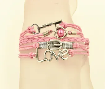 Bracelet Key Belt Buckle love Pearl Alloy Accessories Handmade Multilayer Braided Bracelet