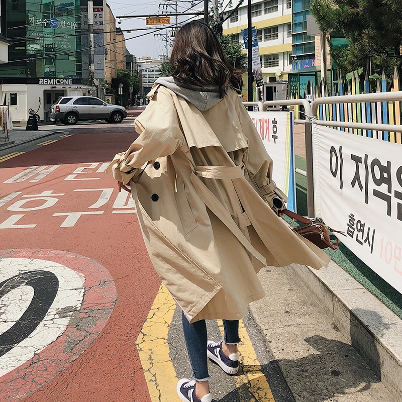 Casual and comfortable trend hooded slim trench coat