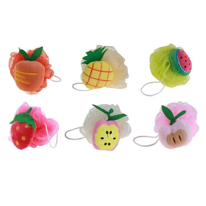 Cute Fruit Design Bath Ball Body Brush Wash Cleaning Multicolor Anti Loose Soft Shower Sponge Back Rub for Women Girl Supply