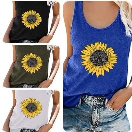 Sunflower print sleeveless T-shirt