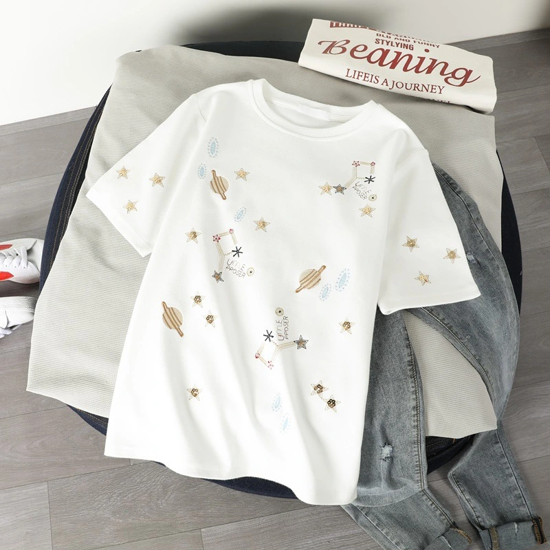 Loose Half-sleeve Embroidery Student Body Blouse