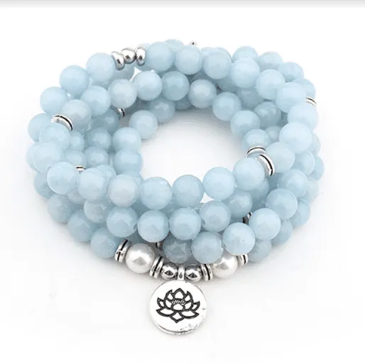 Europe and the United States 8mm blue stone 108 Marathon bracelet or necklace Lotus charm yoga bracelet