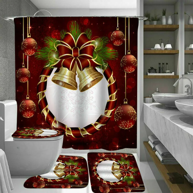 Christmas bell digital printing shower curtain