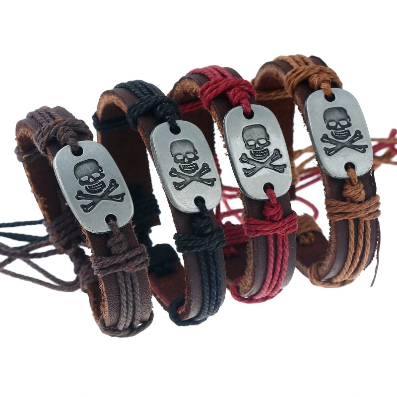 Skull alloy cowhide bracelet