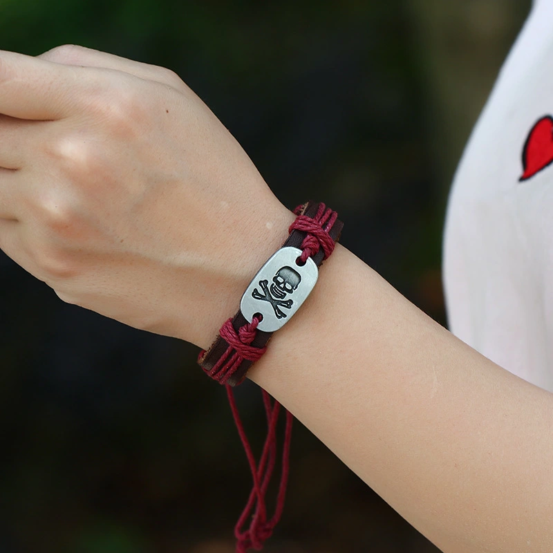 Skull alloy cowhide bracelet