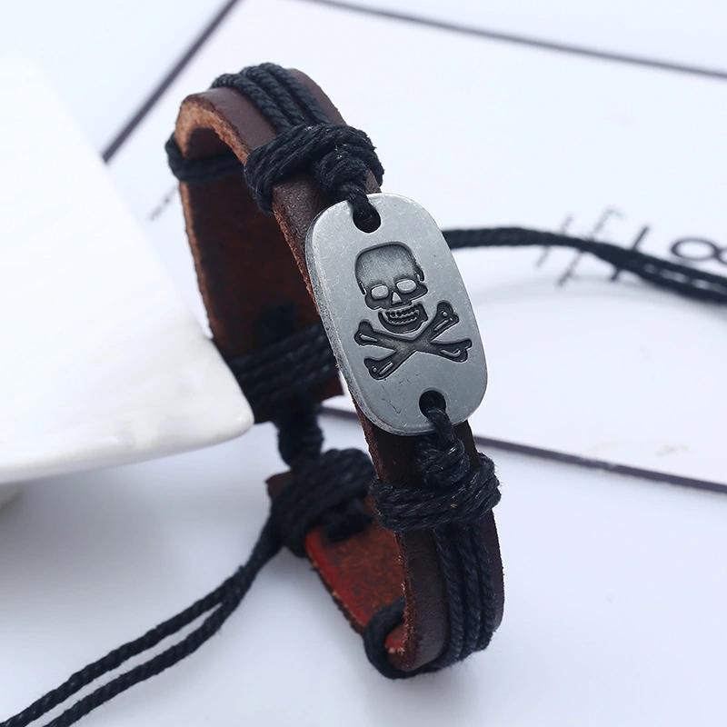 Skull alloy cowhide bracelet
