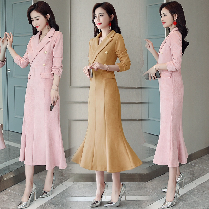 Medium and long trend splicing temperament fashion V-neck dress