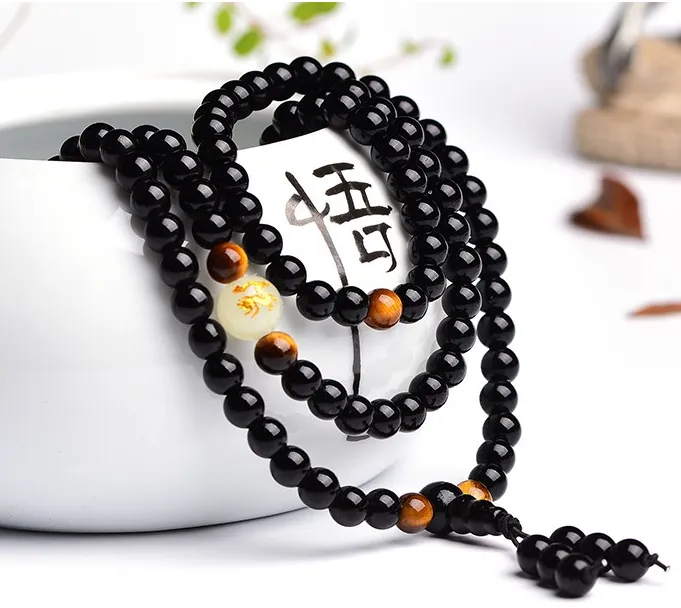Obsidian multi-circle bead bracelet luminous stone