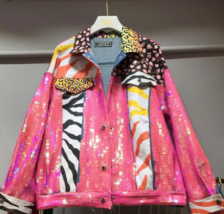 Colorful sequined denim jacket