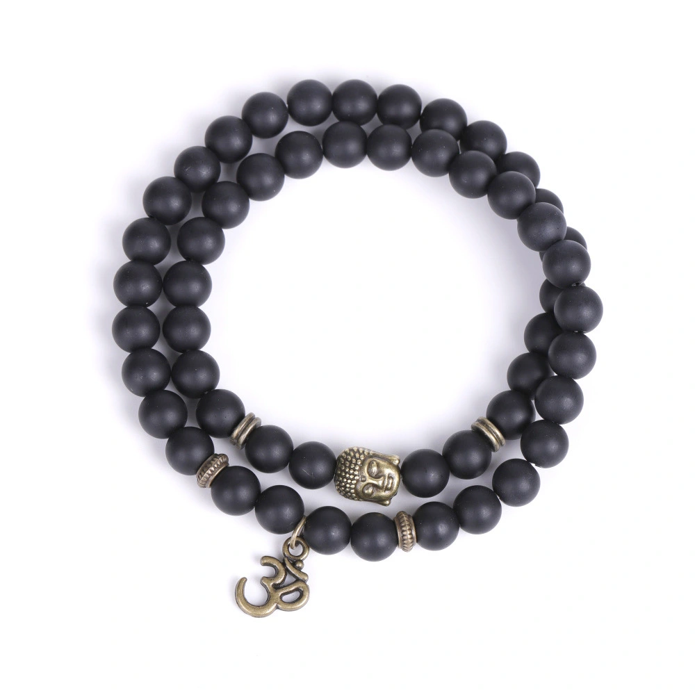 Bronze Buddha Head and Volcanic Stone Double Row Bracelet