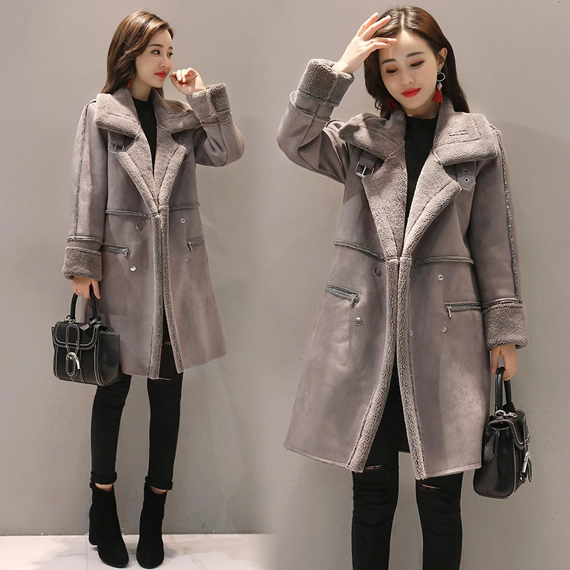 Lambskin coat with suede and cotton