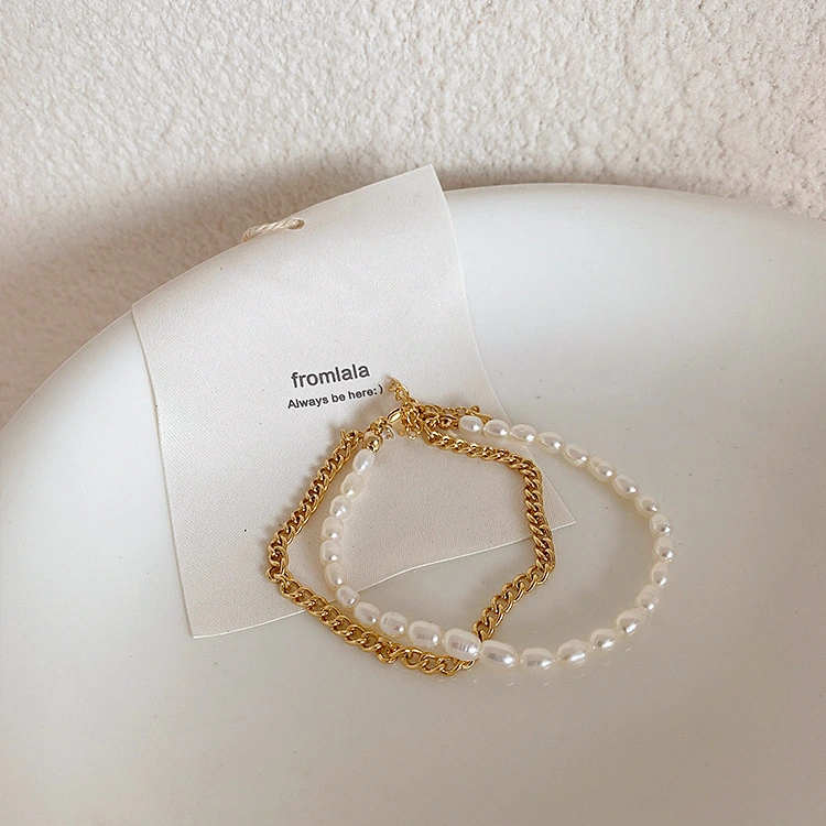 Vintage Chain Freshwater Pearl Double Bracelet