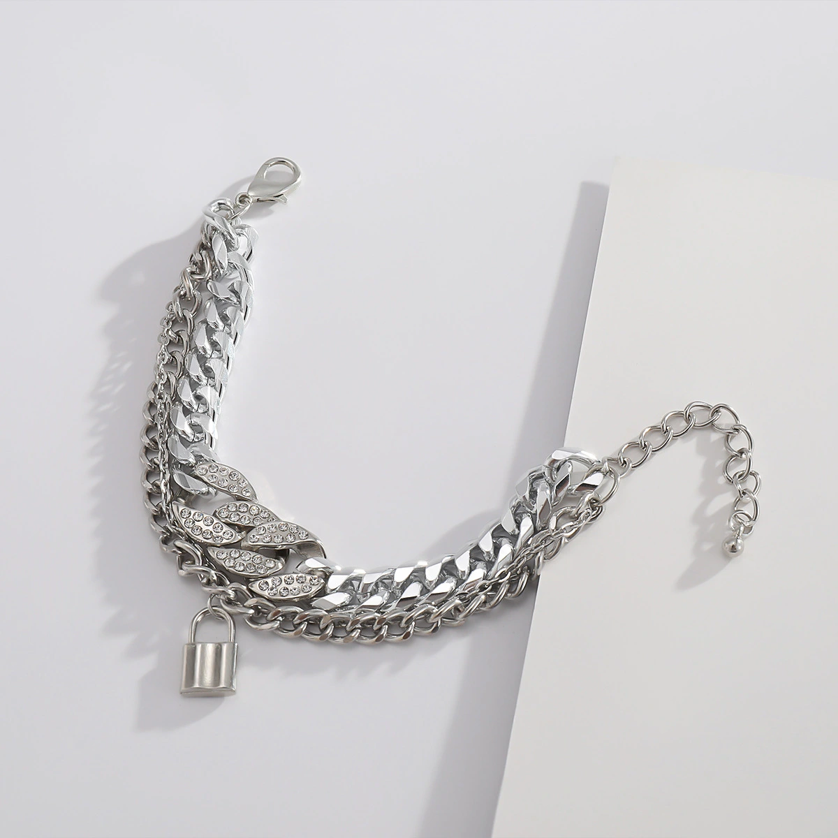 Multi-layer micro diamond lock pendant bracelet