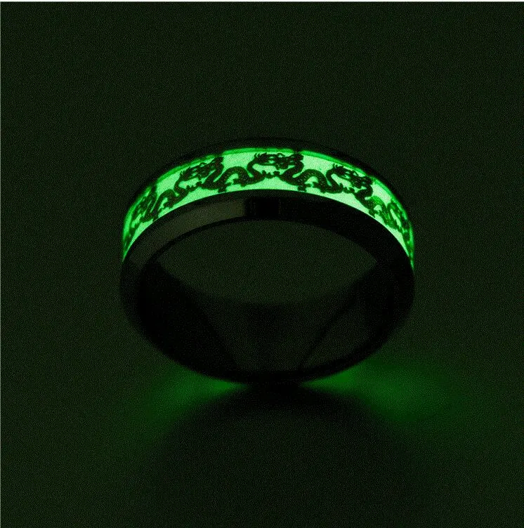 Chinese national dragon pattern blue ring fluorescent ring male