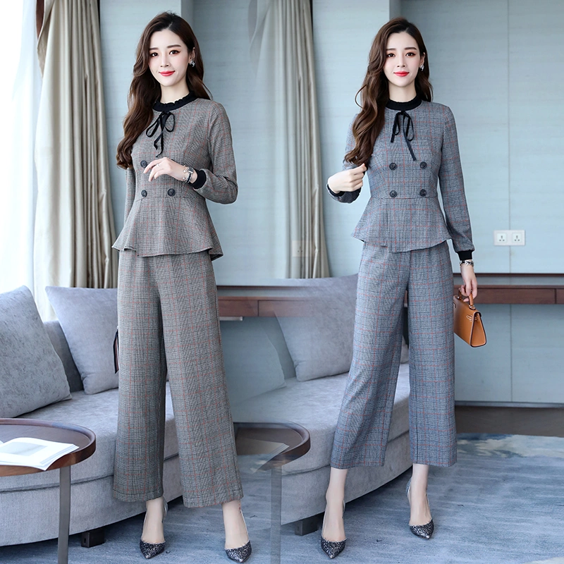 Double-breasted Fashionable Temperament Fashion Casual Broad-legged Pants 9-minute Pants Suit/Skirt Fall 2021