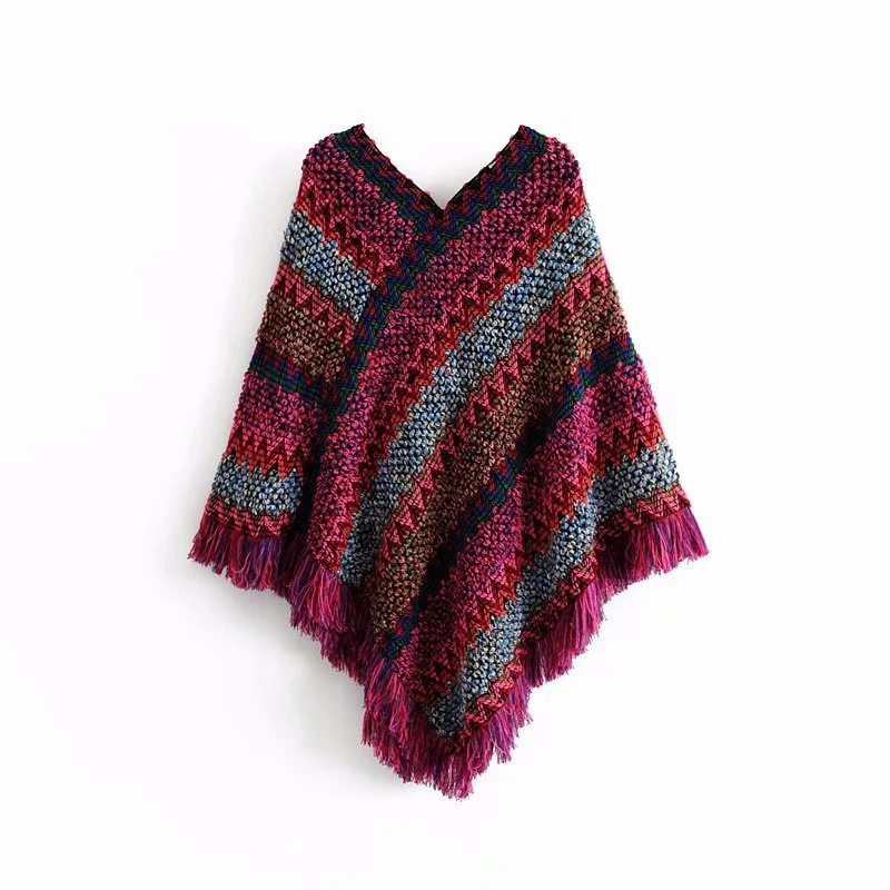 Knitted fringed shawl coat