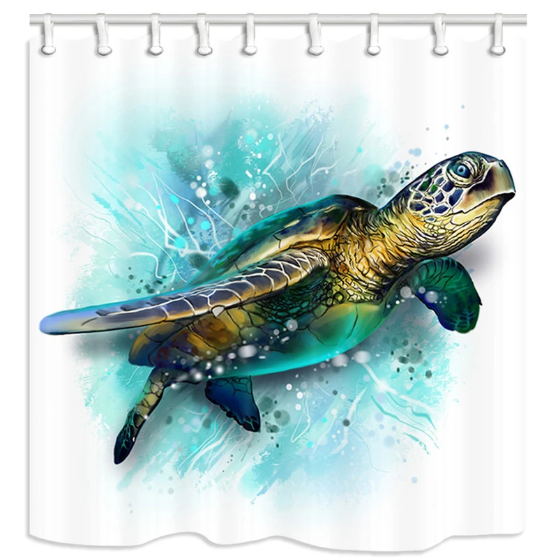 Blue turtle digital printing shower curtain