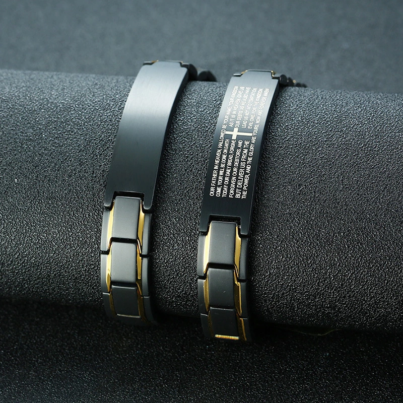 Stainless Steel Curved Brand Engraving Men's Bracelet
