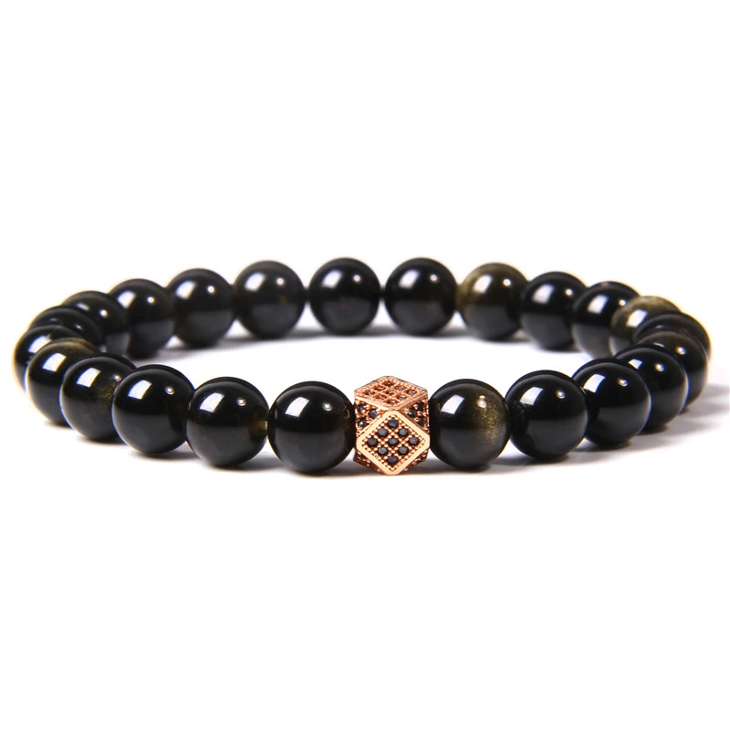 Single circle golden Obsidian micro inlaid Bracelet