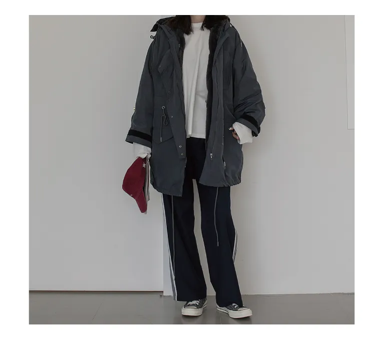 Autumn and winter new] evolution version plus velvet drawstring hooded cotton detachable double coat