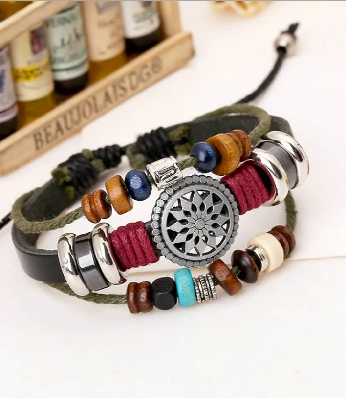 2021 new retro multi-layer beaded bohemian bracelet manufacturers supply hand-woven leather bracelet wholesale