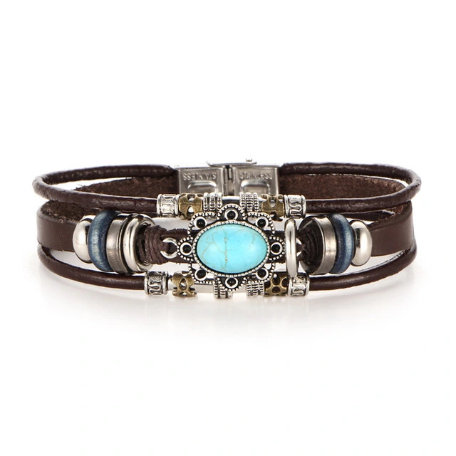 Oval turquoise leather bracelet