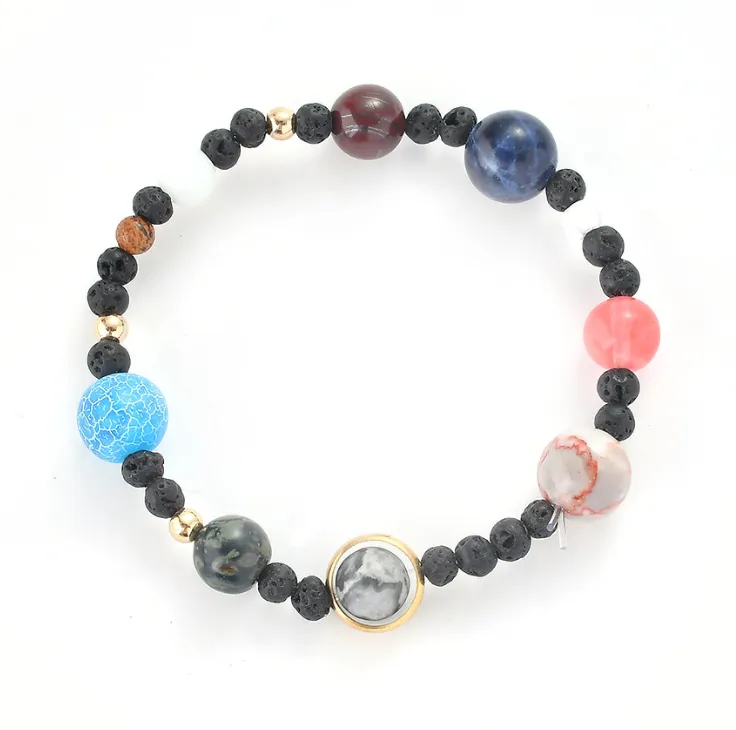 The solar system eight planets beaded bracelets Zinc explosion volcanic stone ornaments stars natural stone bracelets