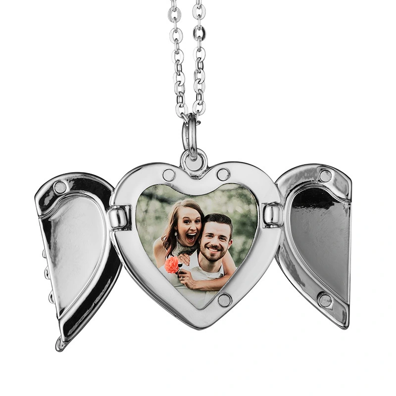 Necklace With Blank Heart Heat Transfer Angel Pendant