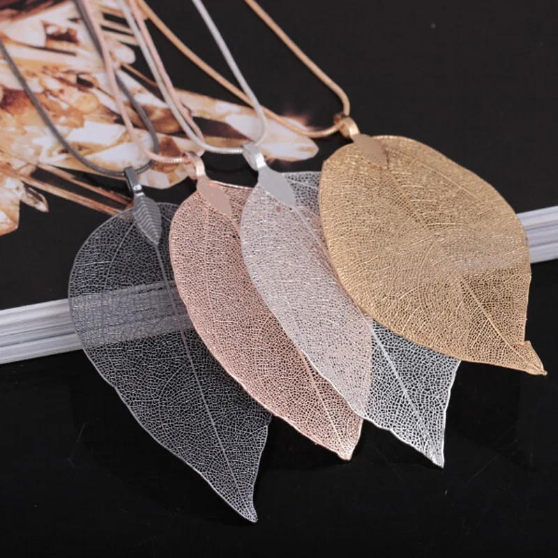 Natural Leaf Necklace Gold Leaf Gold-plated Pendant Sweater Chain