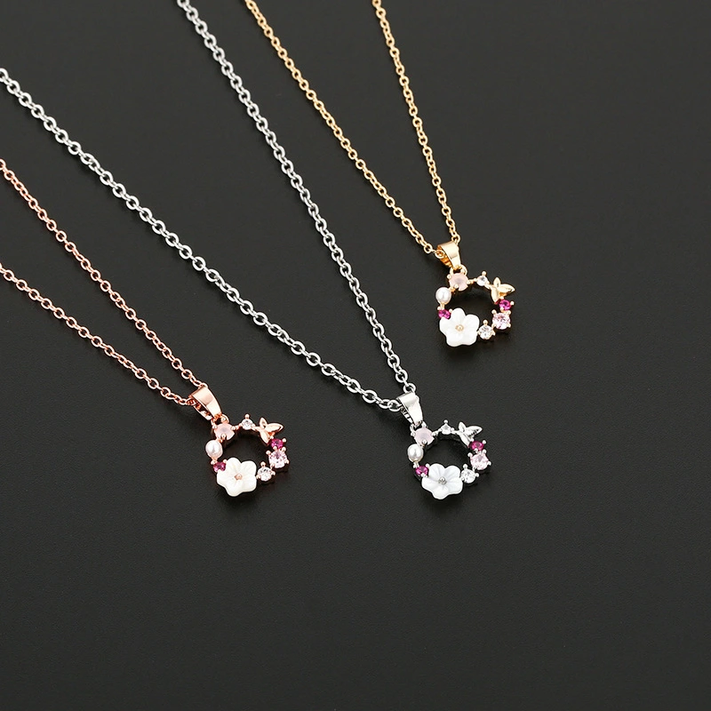 Flower garland rose gold necklace