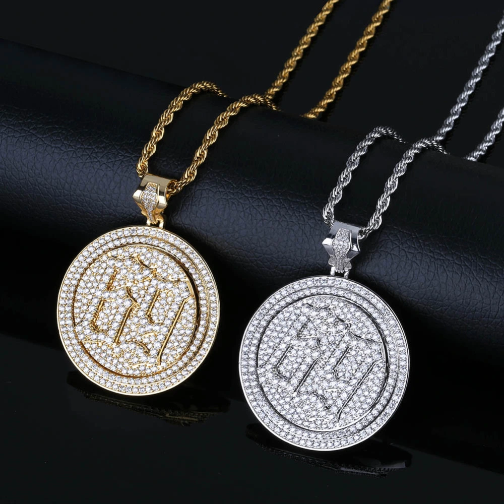 Alloy rhinestone numeral 69 pendant necklace