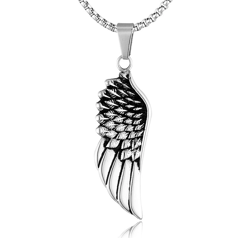 Punk stainless steel feather pendant