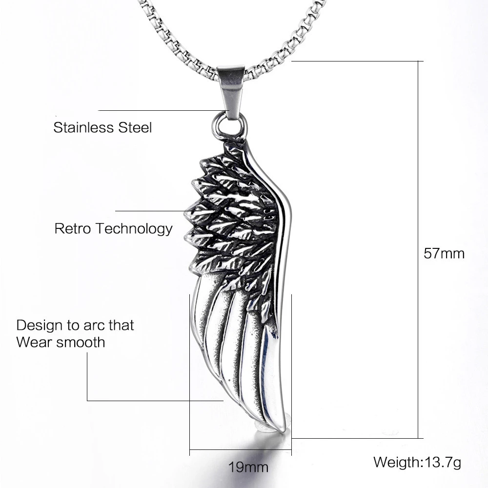 Punk stainless steel feather pendant