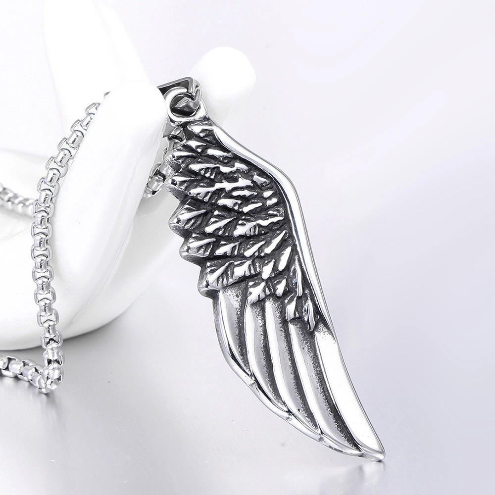 Punk stainless steel feather pendant