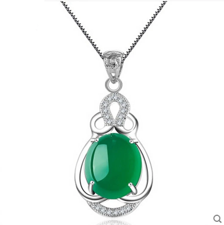 925 sterling silver green chalcedony pendant necklace fashion silver jewelry jewelry accessories sales ladies generous