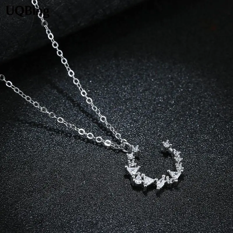 Flash drill irregular crescent temperament moon clavicle chain female S925 sterling silver necklace wild sterling silver jewelry