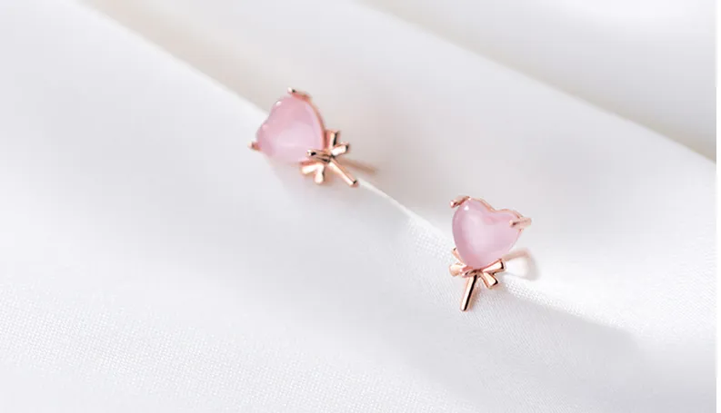 Silver forest series small pink crystal love candy earrings