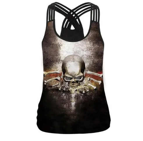 Black Vest Tops 3D Print Skull Head Camisole