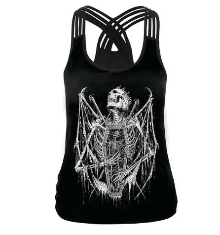 Black Vest Tops 3D Print Skull Head Camisole