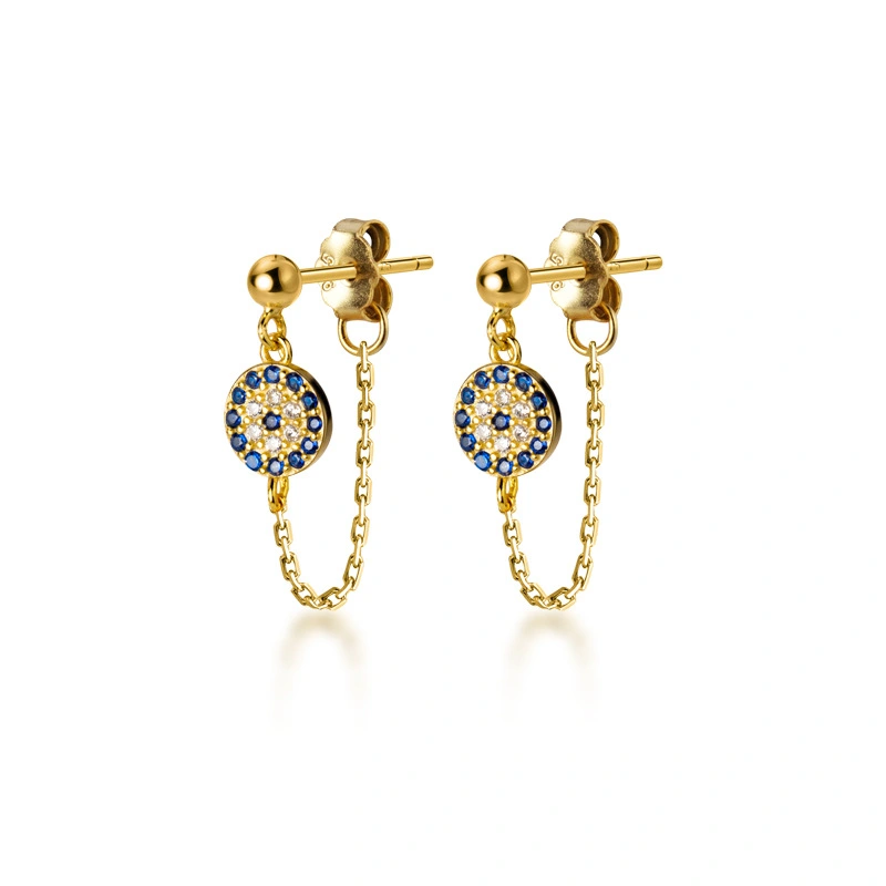 Devil's Eye Round Blue Diamond Earrings