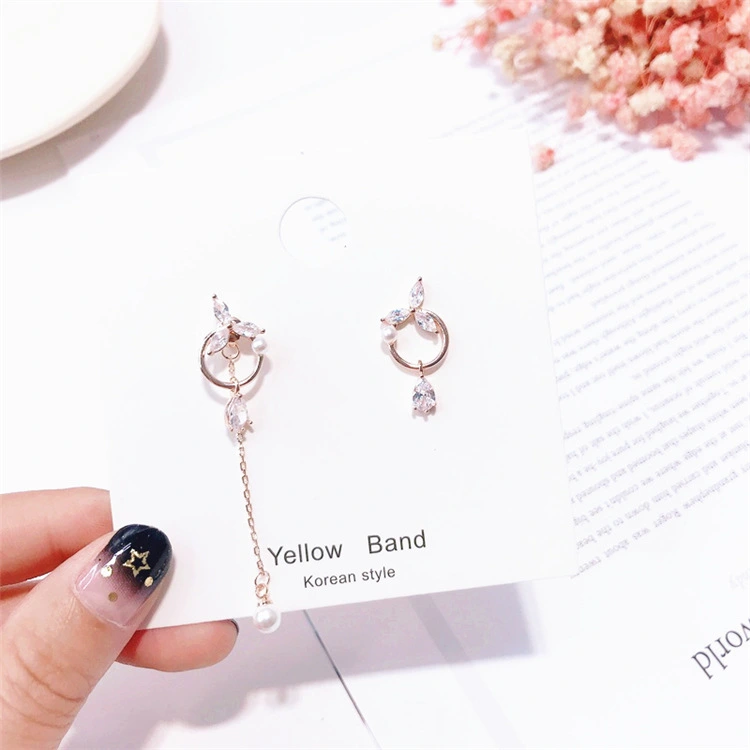 Korea Dongdaemun Jewelry 925 Silver Needle Beauty Girl Asymmetric Flower Droplet Drop Earrings