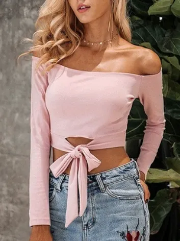 One-neck collar strapless long-sleeved shirt