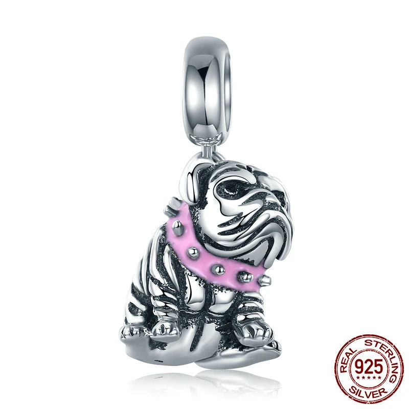 925 Sterling Silver Bracelet DIY Cute English Bulldog Dog