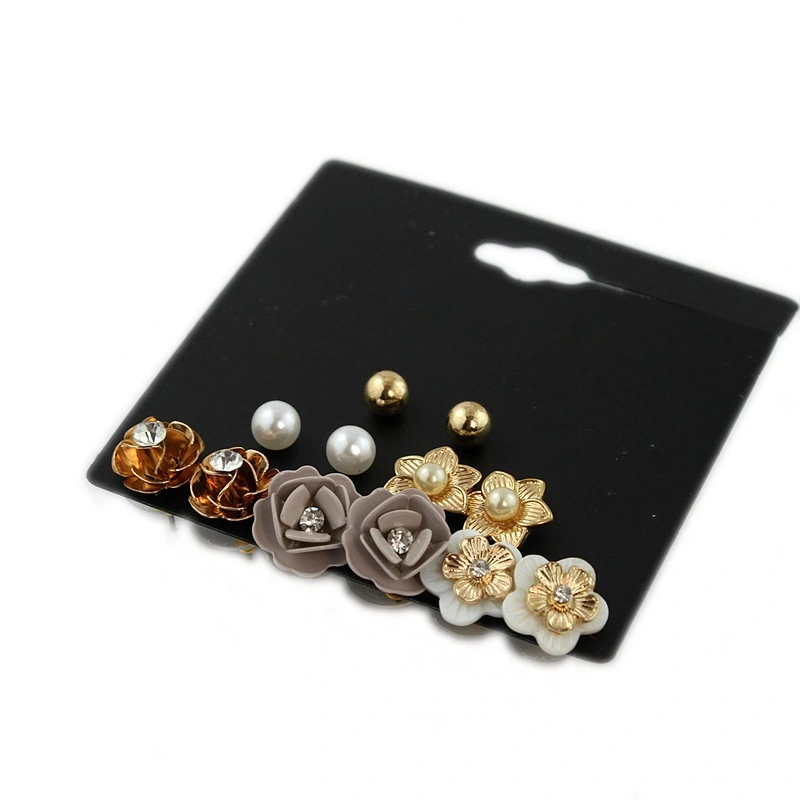 6 Pairs Of One Card Simple Flower Small Earrings Set Pearl Shell Female Earrings Diamond Jewelry Jewelry